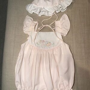 Petit Ami Pink Baby Romper and Hat Set